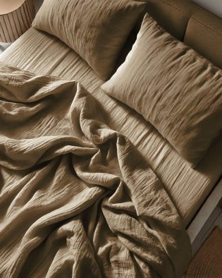PaLulli® PREMIUM – Pościel muślinowa 155x220 + 80x80 cm – Jasny brązowy