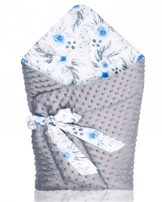 Rożek niemowlęcy bawełniany z Minky OGRÓD NIEBIESKI