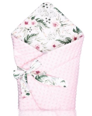 Rożek niemowlęcy bawełniany z Minky OGRÓD RÓŻOWY