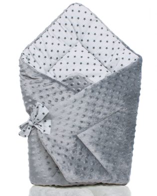 Rożek niemowlęcy bawełniany z Minky SZARA GWIAZDKA