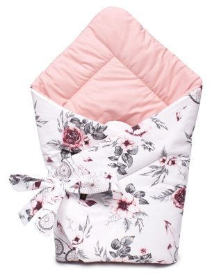 Rożek niemowlęcy bawełniany KWIATY BRUDNY RÓŻ