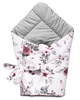 Rożek niemowlęcy bawełniany MINKY KWIATY SZARY