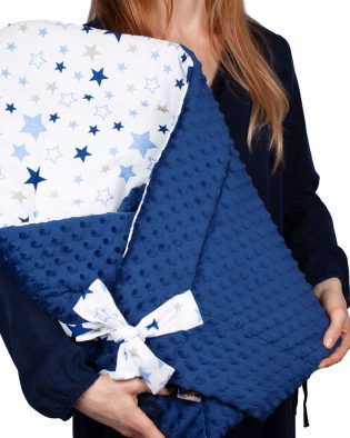 Rożek niemowlęcy bawełniany z Minky MILKYWAY NAVY