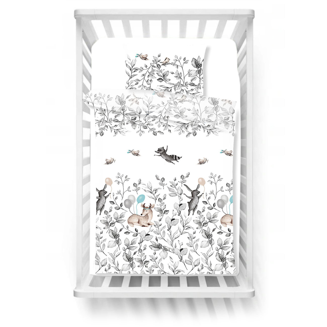 PALULLI Pościel dziecięca do łóżeczka 120×90 z poduszką 40×60 BAMBI SZARY