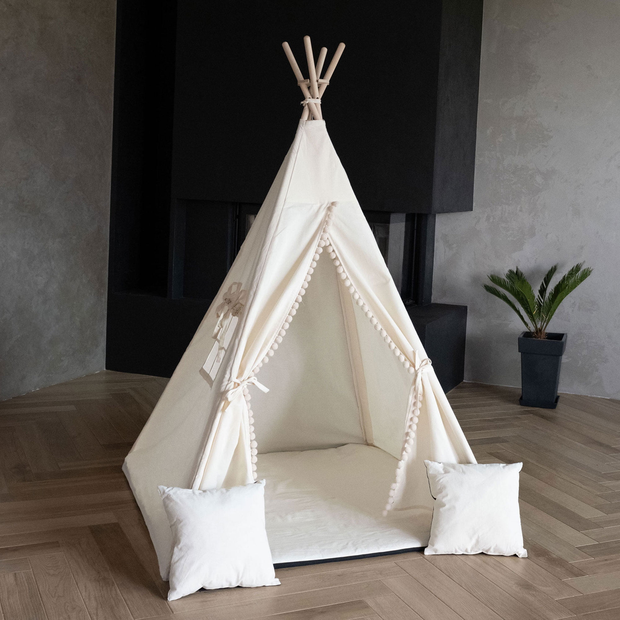 Namiot dla dzieci TIPI - Zestaw 5 elementowy - Beżowy z kulkami - obrazek 7