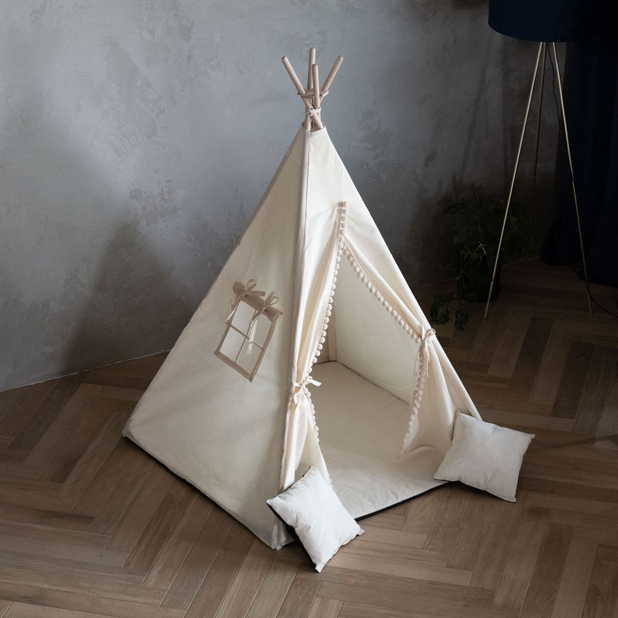 Namiot dla dzieci TIPI - Zestaw 5 elementowy - Beżowy z kulkami - obrazek 11