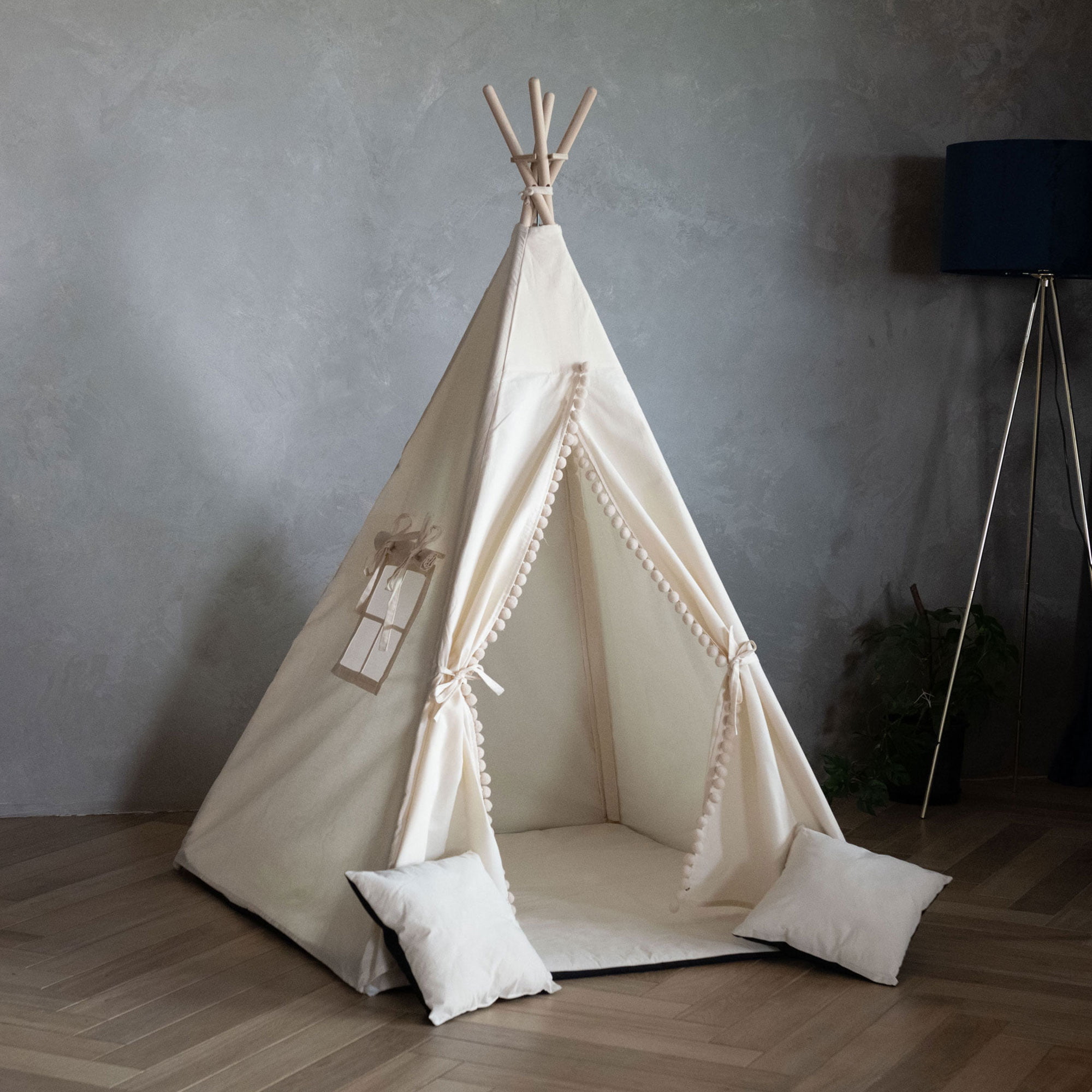 Namiot dla dzieci TIPI - Zestaw 5 elementowy - Beżowy z kulkami - obrazek 8