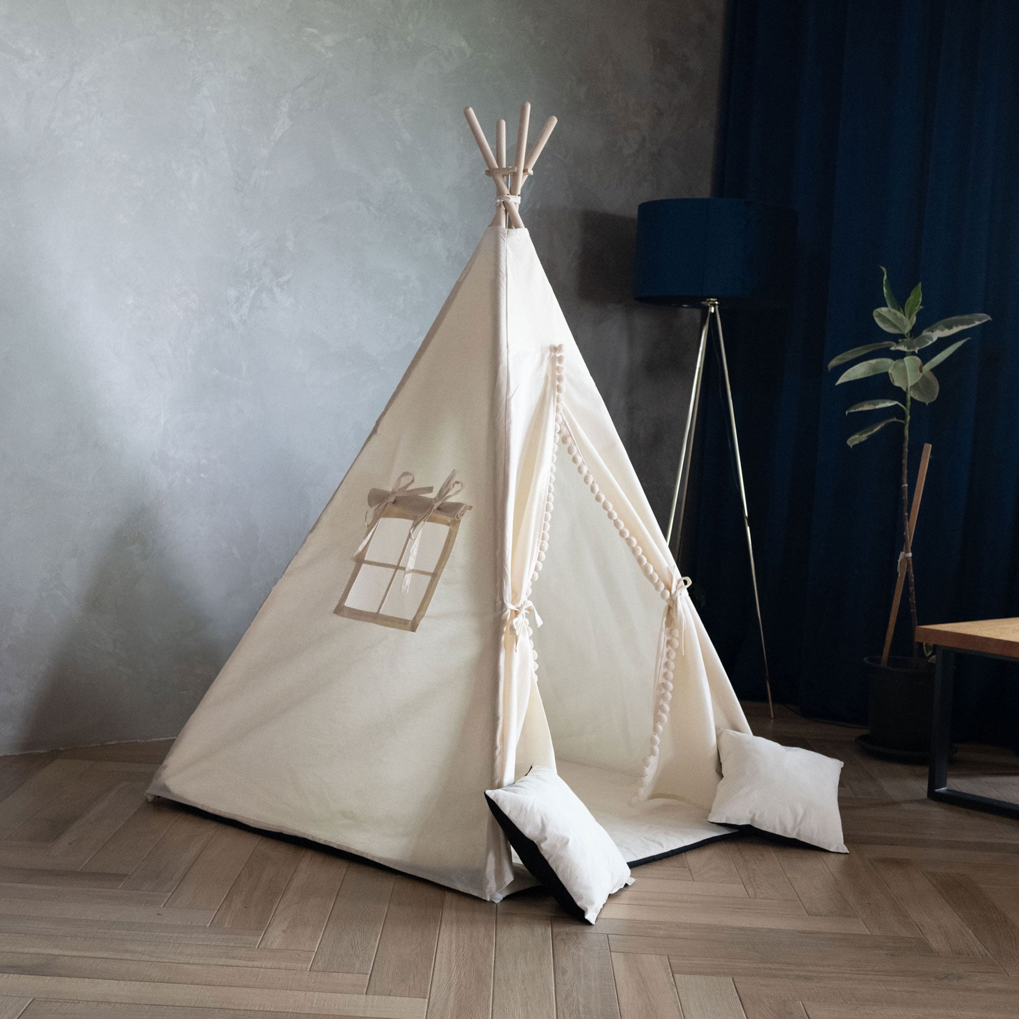 Namiot dla dzieci TIPI - Zestaw 5 elementowy - Beżowy z kulkami - obrazek 5