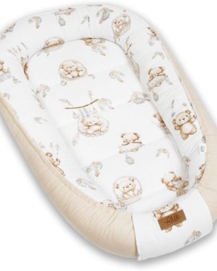 Kokon niemowlęcy  PaLulli® PREMIUM z bawełny 100x60 cm z klapką na rzep wzór w beżowe misie