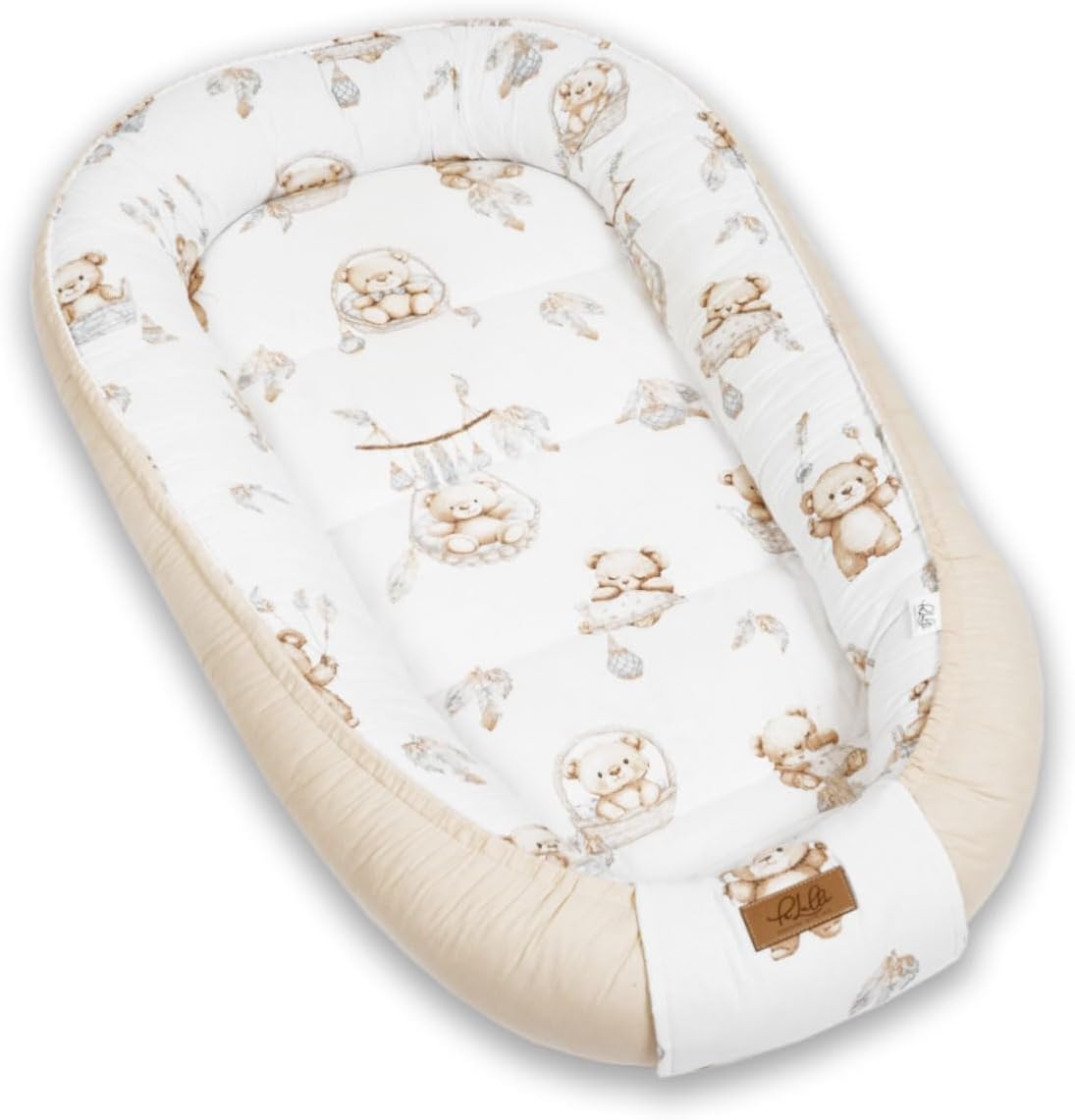 Kokon niemowlęcy PaLulli® PREMIUM z bawełny 100x60 cm z klapką na rzep wzór w beżowe misie