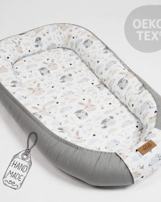 Kokon niemowlęcy  PaLulli® PREMIUM z bawełny 100x60 cm z klapką na rzep, wzór: szare sowy