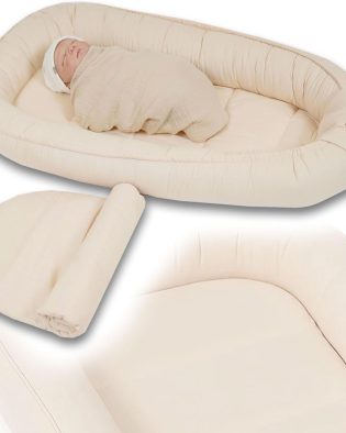 Kokon niemowlęcy z wyjmowanym wkładem PaLulli® PREMIUM z bawełny 100x60 cm z klapką na rzep kolor jasnobeżowy