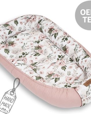 Kokon niemowlęcy  PaLulli® PREMIUM z bawełny 100x60 cm z klapką na rzep wzór w pudrowe róże