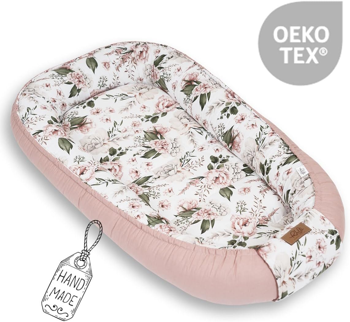 Kokon niemowlęcy PaLulli® PREMIUM z bawełny 100x60 cm z klapką na rzep wzór w pudrowe róże