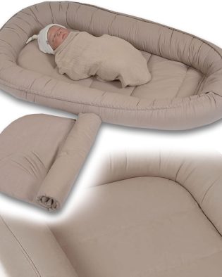 Kokon niemowlęcy  PaLulli® PREMIUM z bawełny 100x60 cm z klapką na rzep kolor mokka / taupe